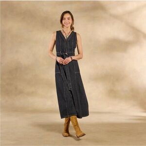 NWT Sundance Poppy Denim Dress Sleeveless Belted 100% Cotton Sz 10 washed black